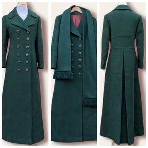 Vintage Dark Green Double-Breasted Coat